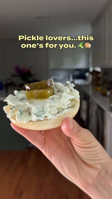 Video by Jeanette Donnarumma | Food Trends + Easy Recipes on September 09, 2026. May be an image of english muffin, cream cheese, cucumber and text that says 'Pickle lovers...t lelovers...this this on